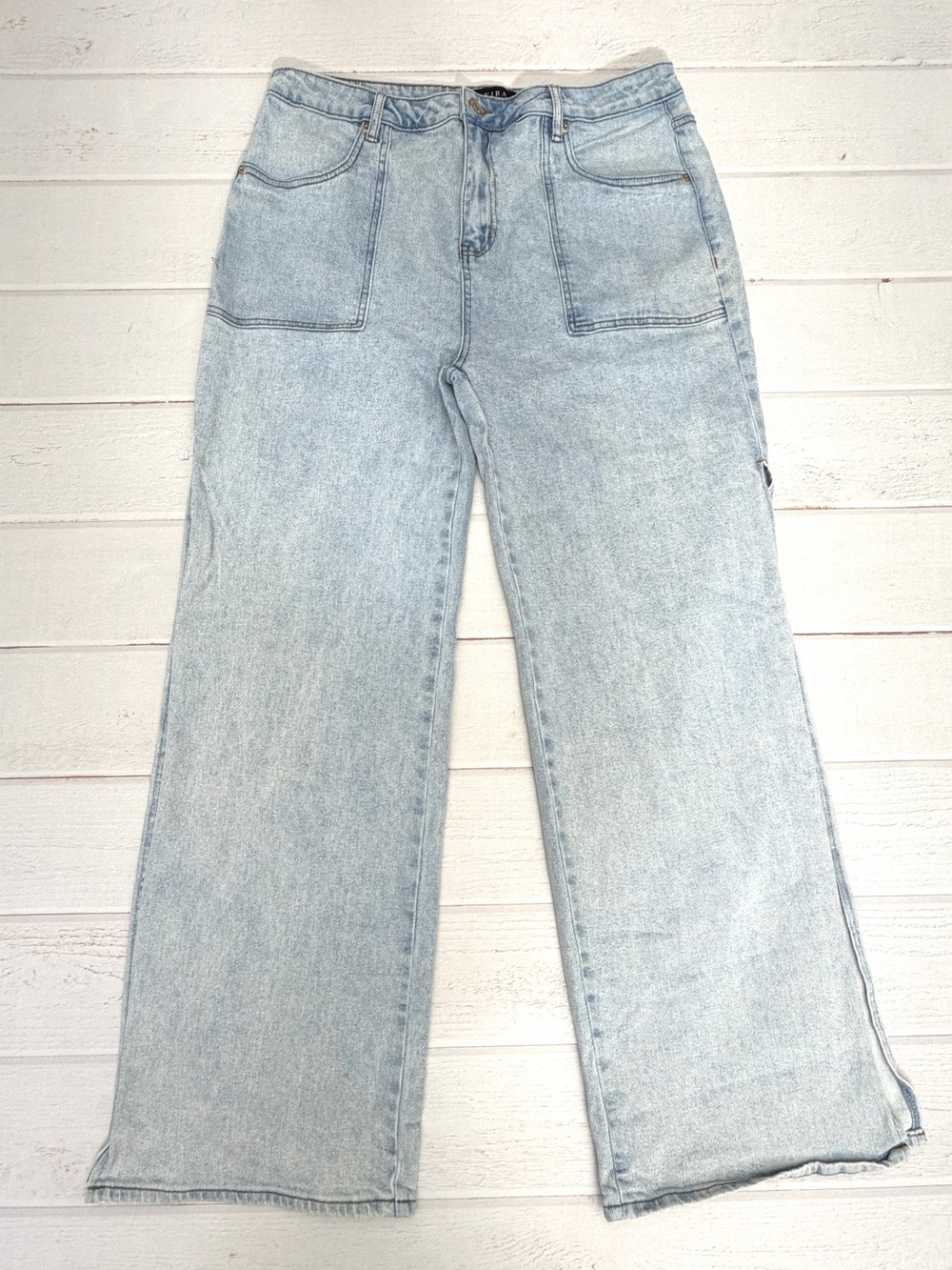 AKIRA Wide Leg Side Slit Jeans Size 16 (XL) Light Wash High Rise Y2K Streetwear